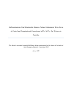 An examination of the relationship between cultural adjustment, work locus of control and organisational commitment in fly-in fly-out workers in Australia