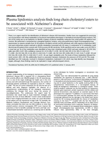 Plasma lipidomics analysis finds long chain cholesteryl esters to be associated with Alzheimer's disease