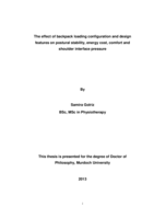 The effect of backpack loading configuration and design features on postural stability, energy cost and shoulder interface pressure