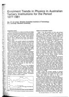 Enrolment trends in Physics in Australian Tertiary for the period 1977-1981