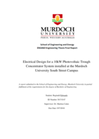 Electrical design for a 10kW photovoltaic trough concentrator system installed at the Murdoch University South Street Campus