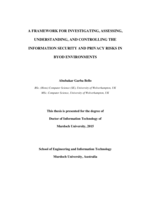 A framework for investigating, assessing, understanding, and controlling the information security and privacy risks in BYOD environments