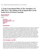 A Trans-generational effect of the Aborigines Act 1905 (WA): The making of the Fringedwellers in the South-west of Western Australia
