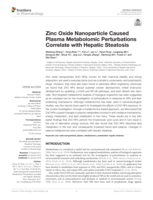 Zinc oxide nanoparticle caused plasma metabolomic perturbations correlate with hepatic steatosis