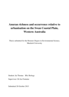 Anuran richness and occurrence relative to urbanisation on the Swan Coastal Plain, Western Australia