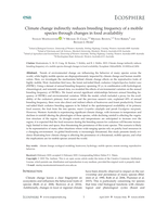 Climate change indirectly reduces breeding frequency of a mobile species through changes in food availability