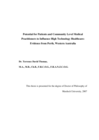Potential for patients and community level medical practitioners to influence high technology healthcare: evidence from Perth, Western Australia