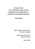 Caring for Data: Law, Professional Codes and the Negotiation of Confidentiality in Australian Criminological Research