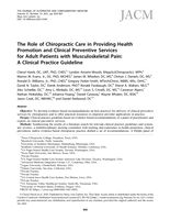 The role of chiropractic care in providing health promotion and clinical preventive services for adult patients with musculoskeletal pain: A clinical practice guideline