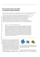 Non-universal Voronoi cell shapes in amorphous ellipsoid packs
