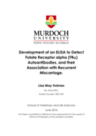 Development of an ELISA to Detect Folate Receptor alpha (FRα) Autoantibodies, and their Association with Recurrent Miscarriage.