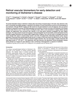 Retinal vascular biomarkers for early detection and monitoring of Alzheimer’s disease