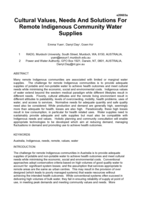 Cultural values, needs and solutions for remote indigenous community water supplies