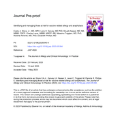 Identifying and managing those at risk for vaccine related allergy and anaphylaxis