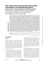 The critical value of long-term field studies and datasets: An Editorial Perspective