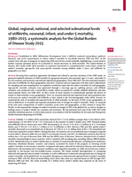 Global, regional, national, and selected subnational levels of stillbirths, neonatal, infant, and under-5 mortality, 1980-2015: a systematic analysis for the Global Burden of Disease Study 2015
