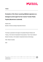 Evaluation of the Green Lacewing (Mallada signatus) as a biological control agent for the invasive Tomato Potato Psyllid (Bactericera cockerelli)