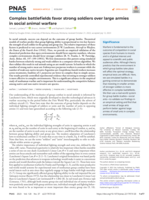 Complex battlefields favor strong soldiers over large armies in social animal warfare