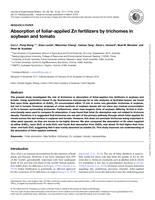 Absorption of foliar-applied Zn fertilizers by trichomes in soybean and tomato