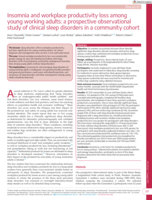 Insomnia and workplace productivity loss among young working adults:a prospective observational study of clinical sleep disorders in a community cohort