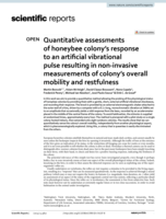 Quantitative assessments of honeybee colony's response to an artificial vibrational pulse resulting in non-invasive measurements of colony's overall mobility and restfulness