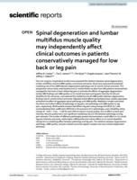 Spinal degeneration and lumbar multifidus muscle quality may independently affect clinical outcomes in patients conservatively managed for low back or leg pain