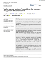 Yearling laryngeal function in Thoroughbreds that underwent a laryngoplasty differs from controls
