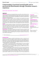 Understanding of perinatal mental health and its psychosocial determinants through Ukrainian women's experience