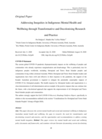 Addressing Inequities in Indigenous Mental Health and Wellbeing through Transformative and Decolonising Research and Practice