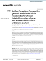 Author Correction: Comparative genomic analysis of Colistin resistant Escherichia coli isolated from pigs, a human and wastewater on colistin withdrawn pig farm