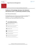 Predictors of knowledge sharing in the Pakistani educational sector: A moderated mediation study