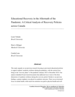Educational Recovery in the Aftermath of the Pandemic: A Critical Analysis of Recovery Policies across Canada