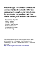 Optimizing a sustainable ultrasound-assisted extraction method for the recovery of polyphenols from lemon by-products: comparison with hot water and organic solvent extractions