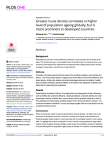 Greater nurse density correlates to higher level of population ageing globally, but is more prominent in developed countries