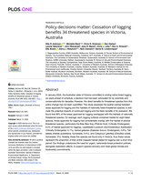 Policy decisions matter: Cessation of logging benefits 34 threatened species in Victoria, Australia