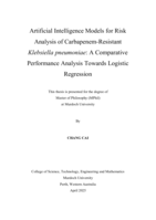 Artificial Intelligence Models for Risk Analysis of Carbapenem-Resistant Klebsiella pneumoniae: A Comparative Performance Analysis Towards Logistic Regression