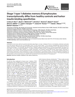 Stage 1 type 1 diabetes memory B lymphocytes transcriptionally differ from healthy controls and harbor insulin-binding specificities