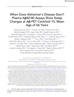 When Does Alzheimer's Disease Start? Plasma Aβ42/40 Assays Show Steep Changes at Aβ-PET Centiloid 15, Mean Age of 66 Years