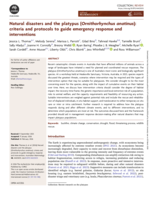 Natural disasters and the platypus (Ornithorhynchus anatinus): criteria and protocols to guide emergency response and interventions