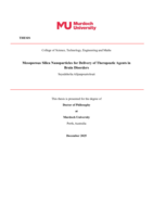 Mesoporous Silica Nanoparticles for Delivery of Therapeutic Agents in Brain Disorders