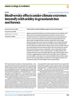 Biodiversity effects under climate extremes intensify with aridity in grasslands but not forests