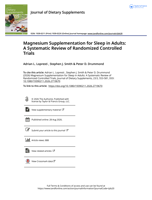 Magnesium Supplementation for Sleep in Adults: A Systematic Review of Randomized Controlled Trials