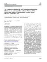 An Examination into the Anti-stress and Anti-fatigue Effects of an Ashwagandha Extract (Ashwa.30™) in Stressed Adults: A Randomised, Double-Blind, Placebo-controlled Trial
