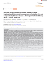 Survival of Individuals Diagnosed With High-Risk, Regional, and Metastatic Prostate Cancer by Culturally and Linguistically Diverse Status: A Retrospective Cohort Study Set in Victoria, Australia